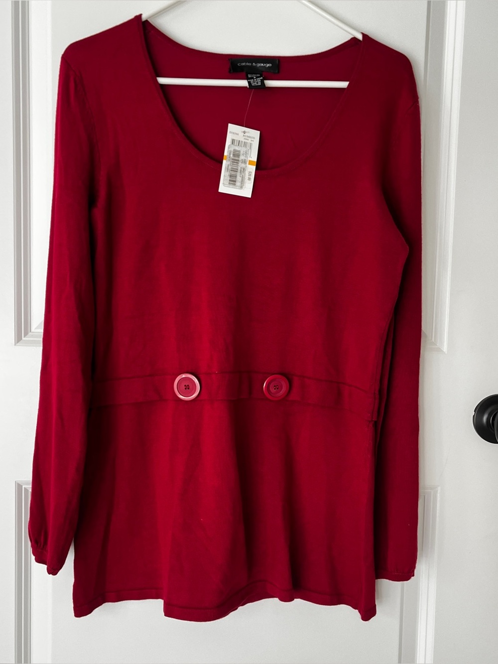 NWT Cable & Gauge Red Scoop Neck Tunic Knit Top Small